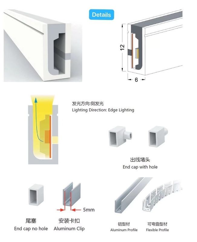 ligero de neón llevada ninguna luz de tira interior ligera spoting del flexibel del silicón de la decoración 24V 12V